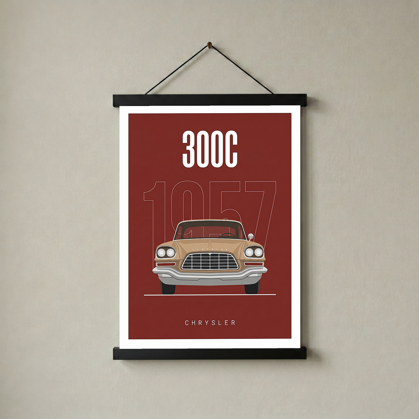 Chrysler 300C 1957 Minimalist Poster — Crimson Letter Series Line Art