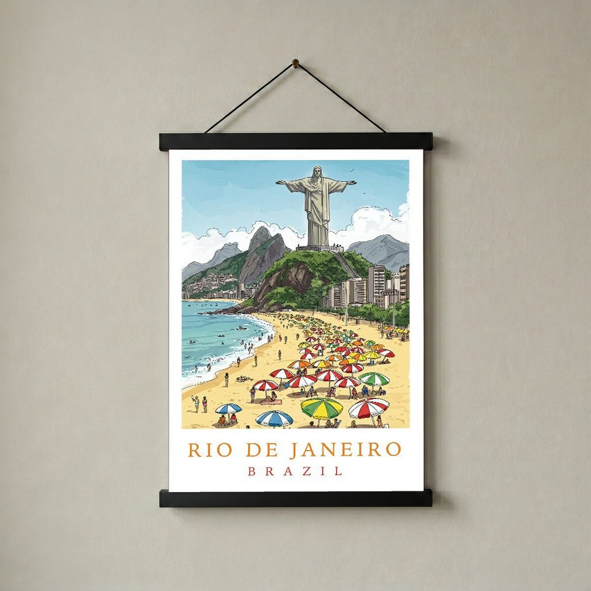 Rio de Janeiro Brazil Travel Poster — Christ Redeemer Copacabana Print