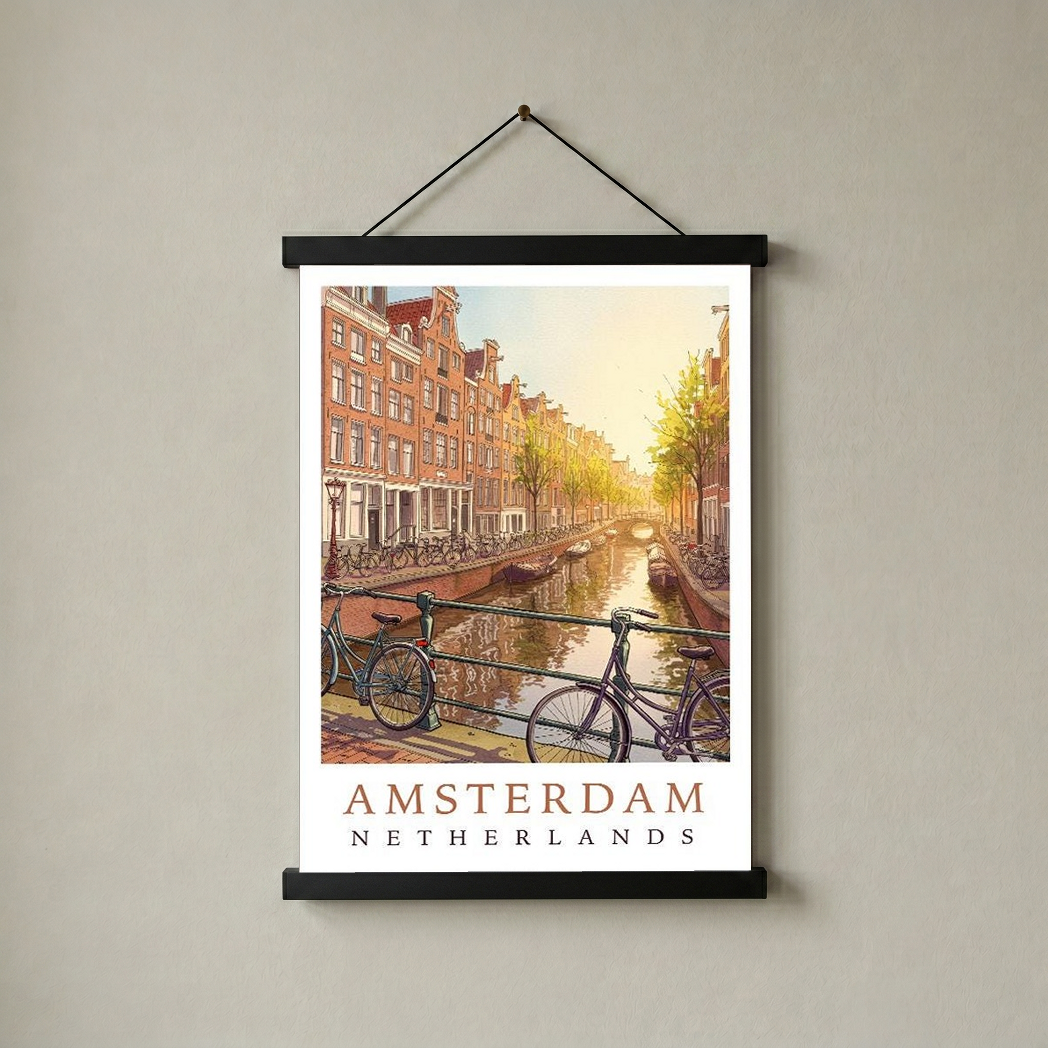 Amsterdam Netherlands Travel Poster — Canal House Bicycle Print