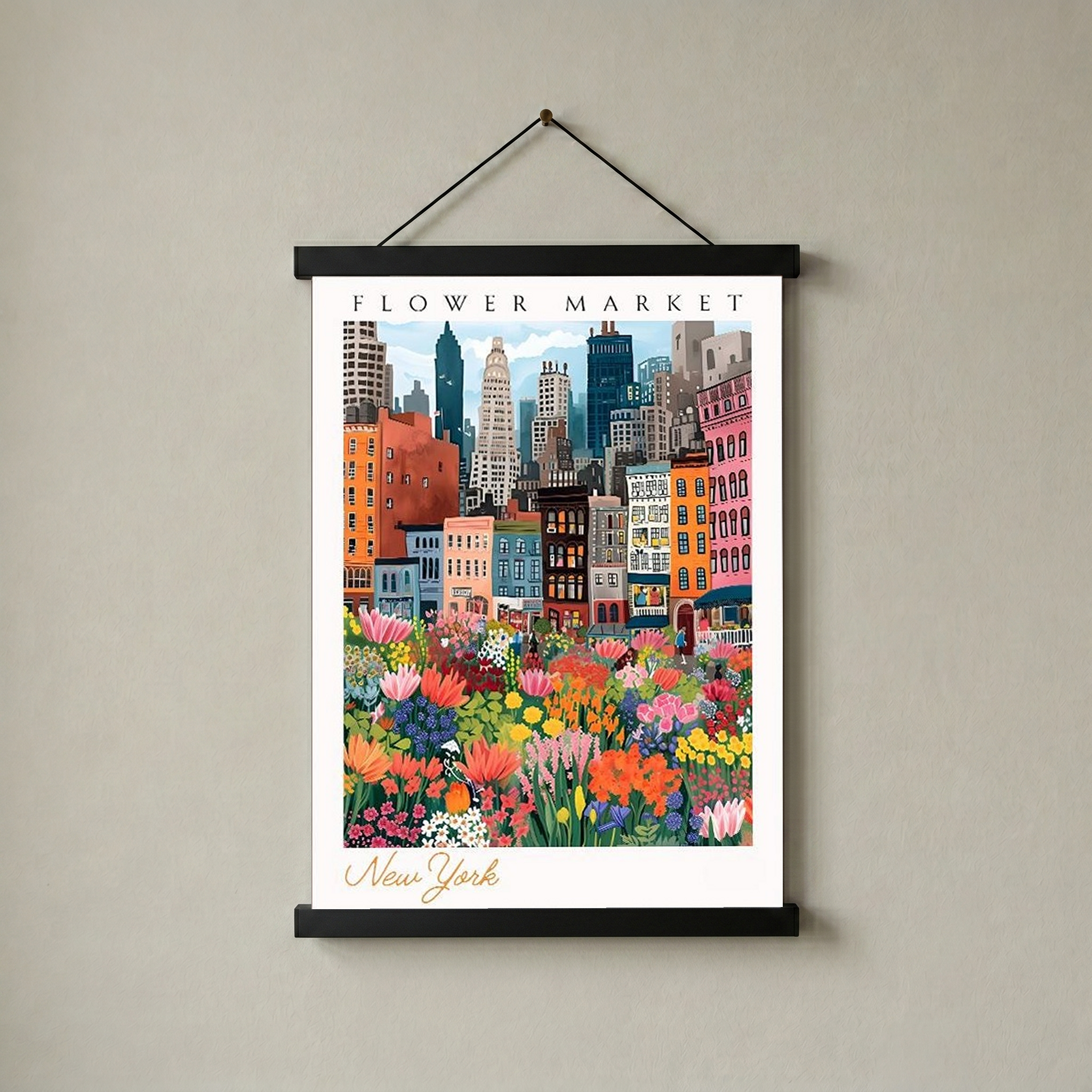 New York Flower Market Print — NYC Skyline Cityscape Botanical Art
