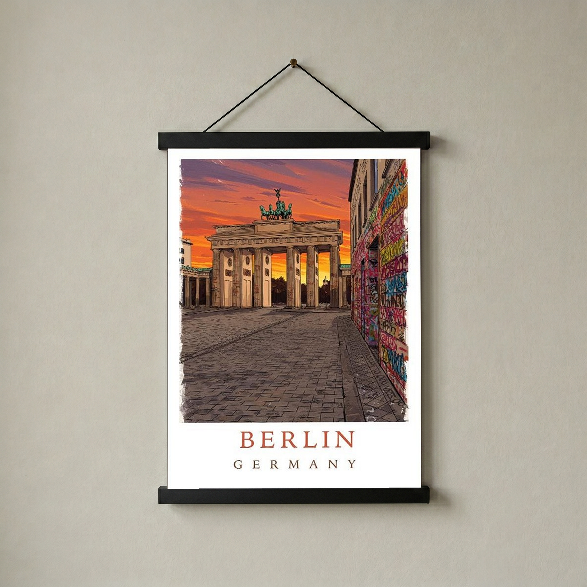 Berlin Germany Travel Poster — Brandenburg Gate Sunset Graffiti Print