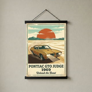 Pontiac GTO Judge 1969 V2 Poster — Vintage Muscle Car Desert Sunset Print