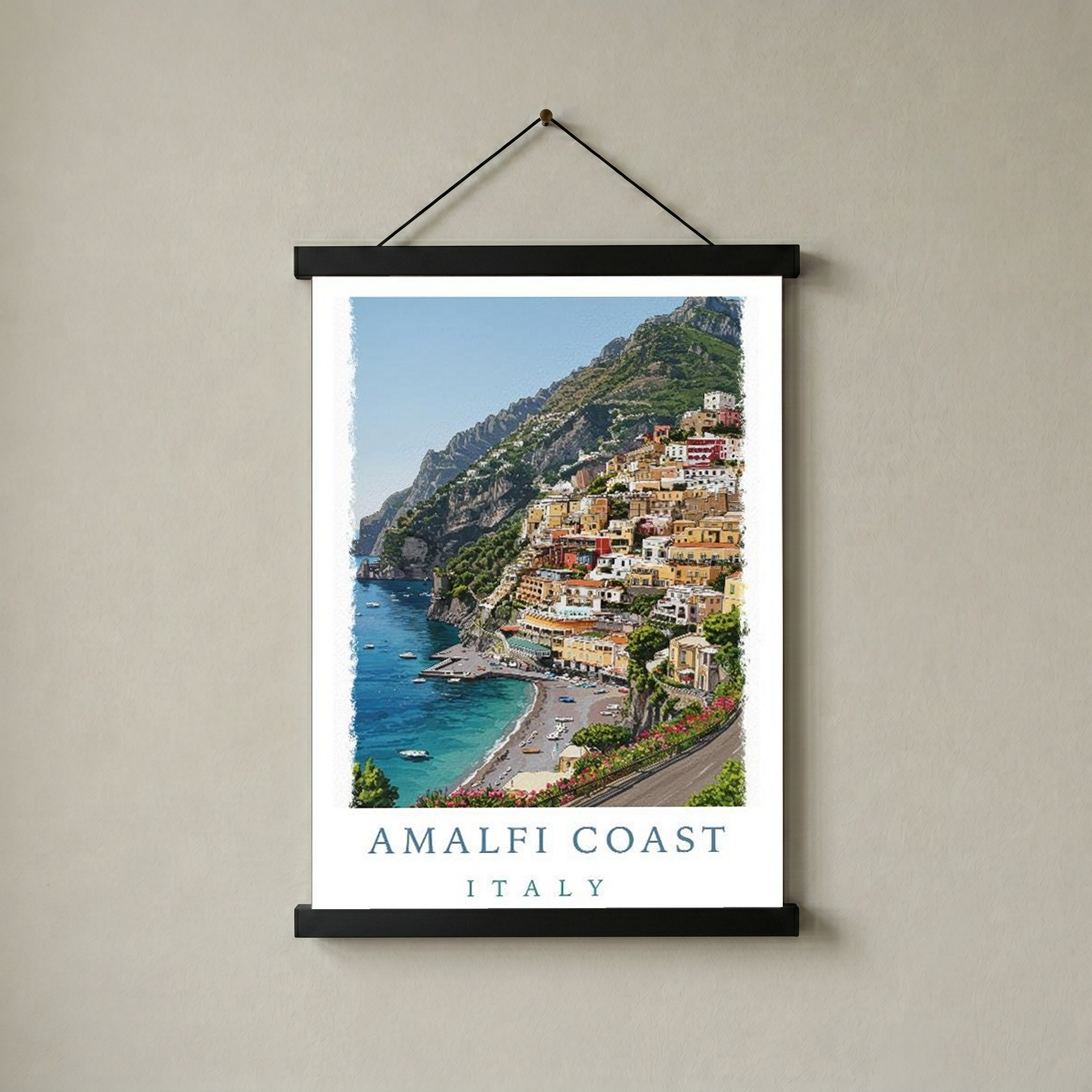 Amalfi Coast Italy Travel Poster — Positano Cliffside Village Print