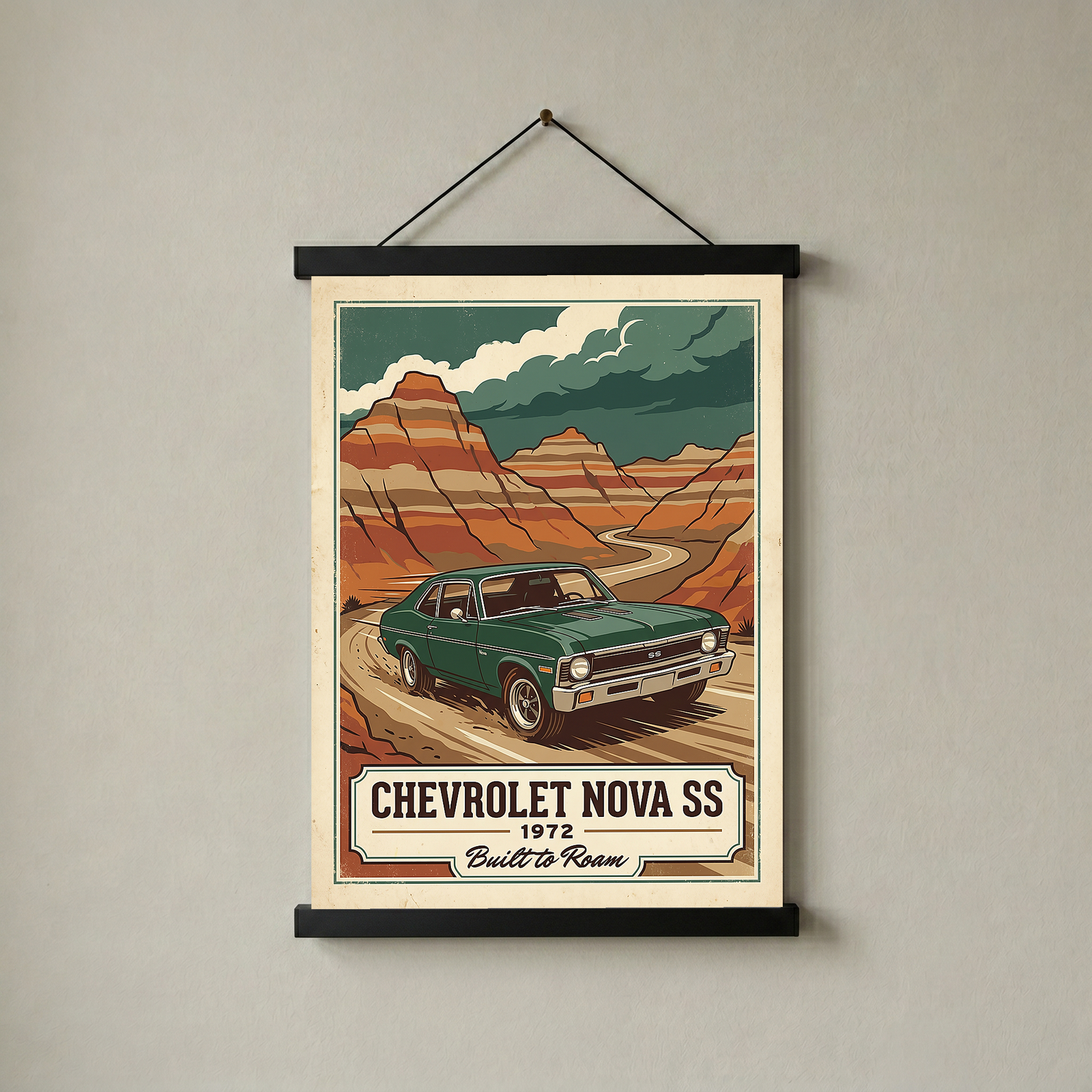 Chevrolet Nova SS 1972 V3 Poster — Vintage Muscle Badlands Canyon Print