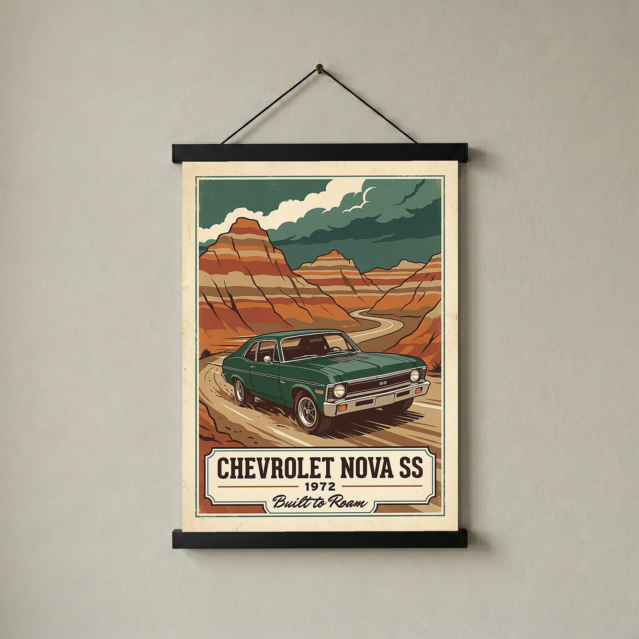 Chevrolet Nova SS 1972 V3 Poster — Vintage Muscle Badlands Canyon Print
