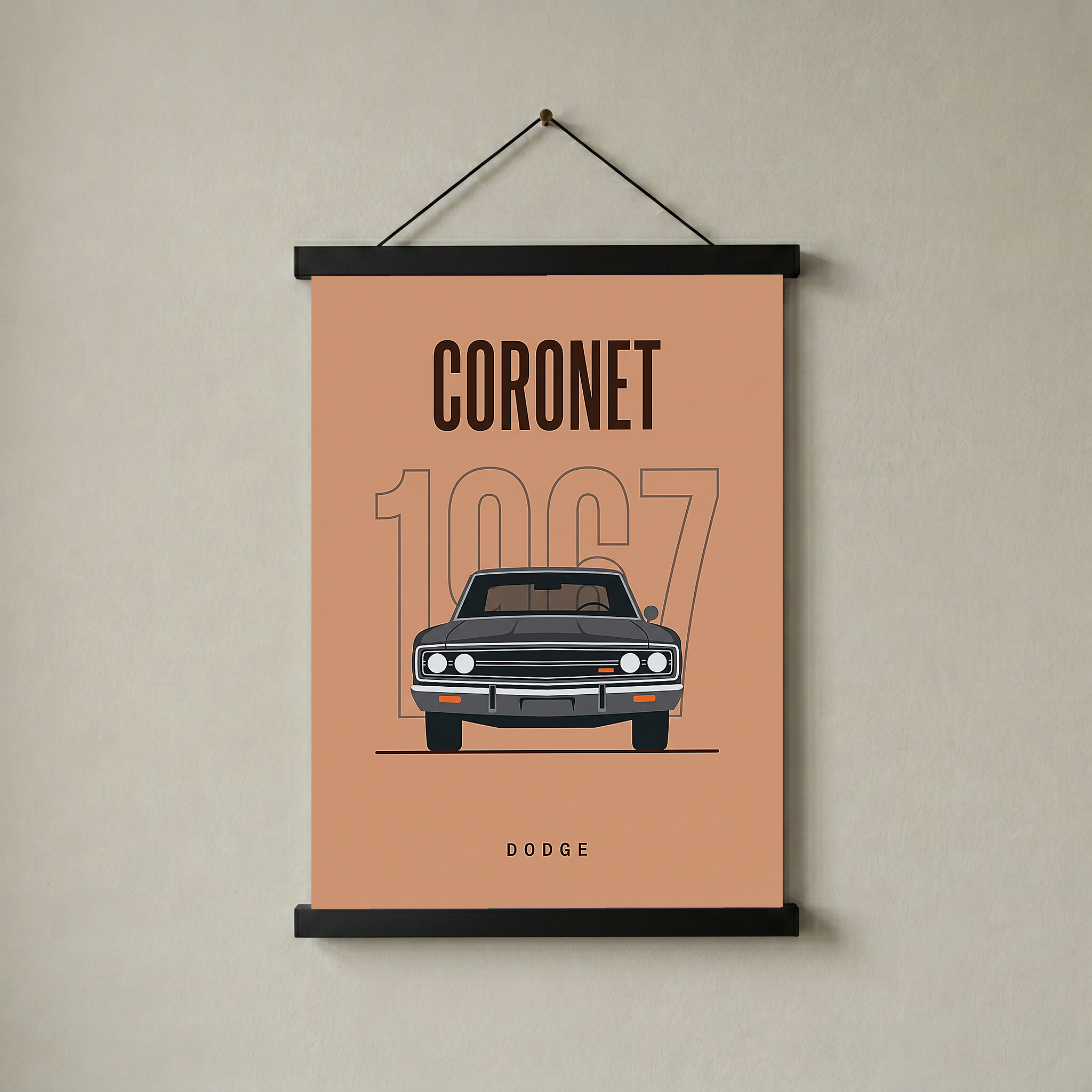 Dodge Coronet 1967 Minimalist Poster — Peach Muscle Car Line Art