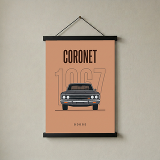 Dodge Coronet 1967 Minimalist Poster — Peach Muscle Car Line Art