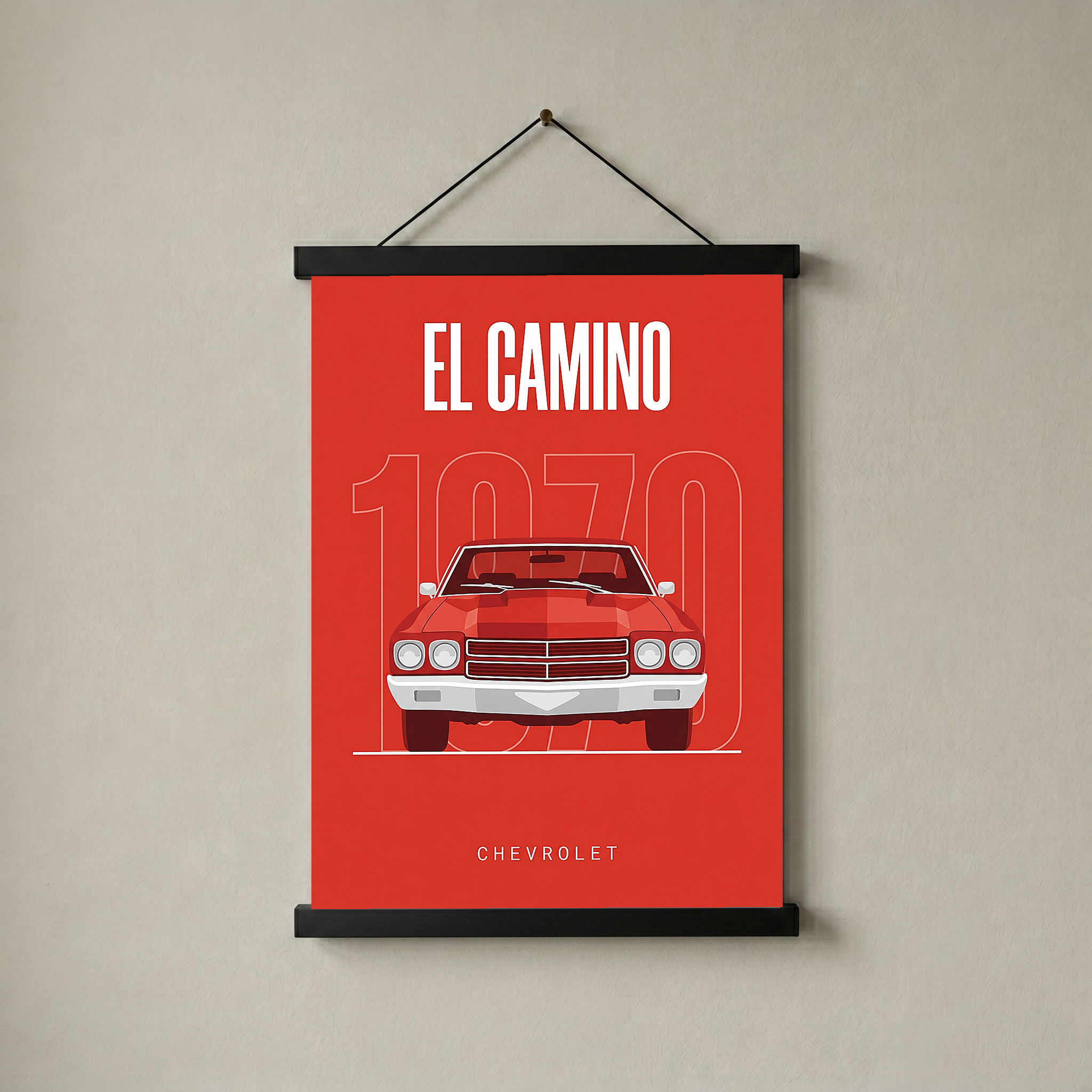 Chevrolet El Camino 1970 Minimalist Poster — Red Muscle Truck Line Art
