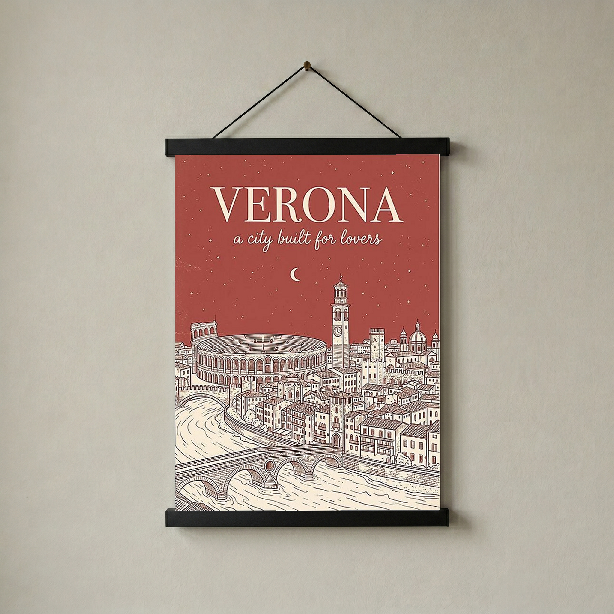 Verona Line Art Print — Rust Arena Ponte Pietra Skyline Wall Art