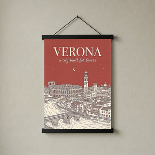 Verona Line Art Print — Rust Arena Ponte Pietra Skyline Wall Art