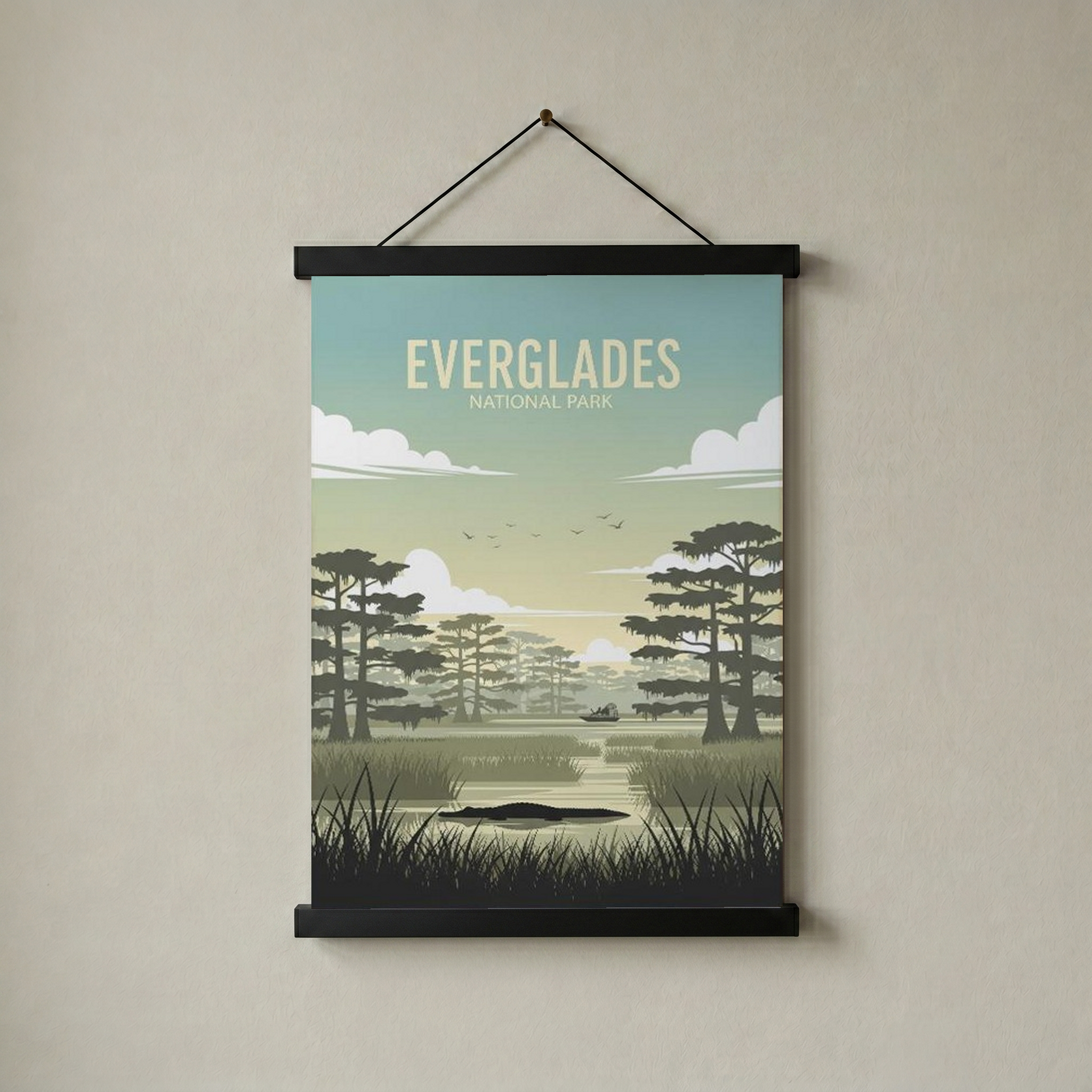 Everglades National Park Poster — Vintage Florida Alligator Cypress Print