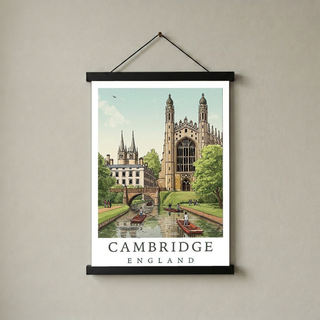 Cambridge England Travel Poster — King's College Punting River Cam Print