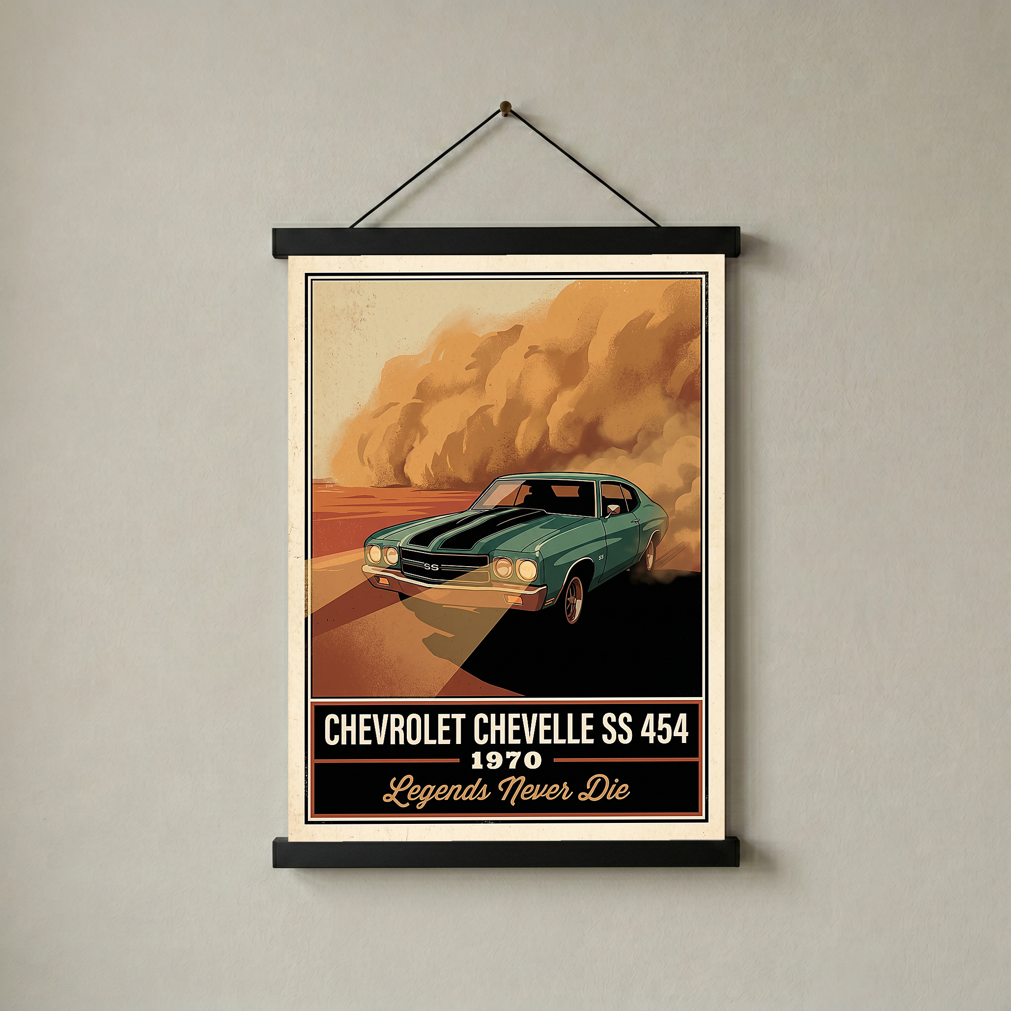 Chevrolet Chevelle SS 454 1970 V7 Dust Storm Poster — Vintage Muscle Car Action Print