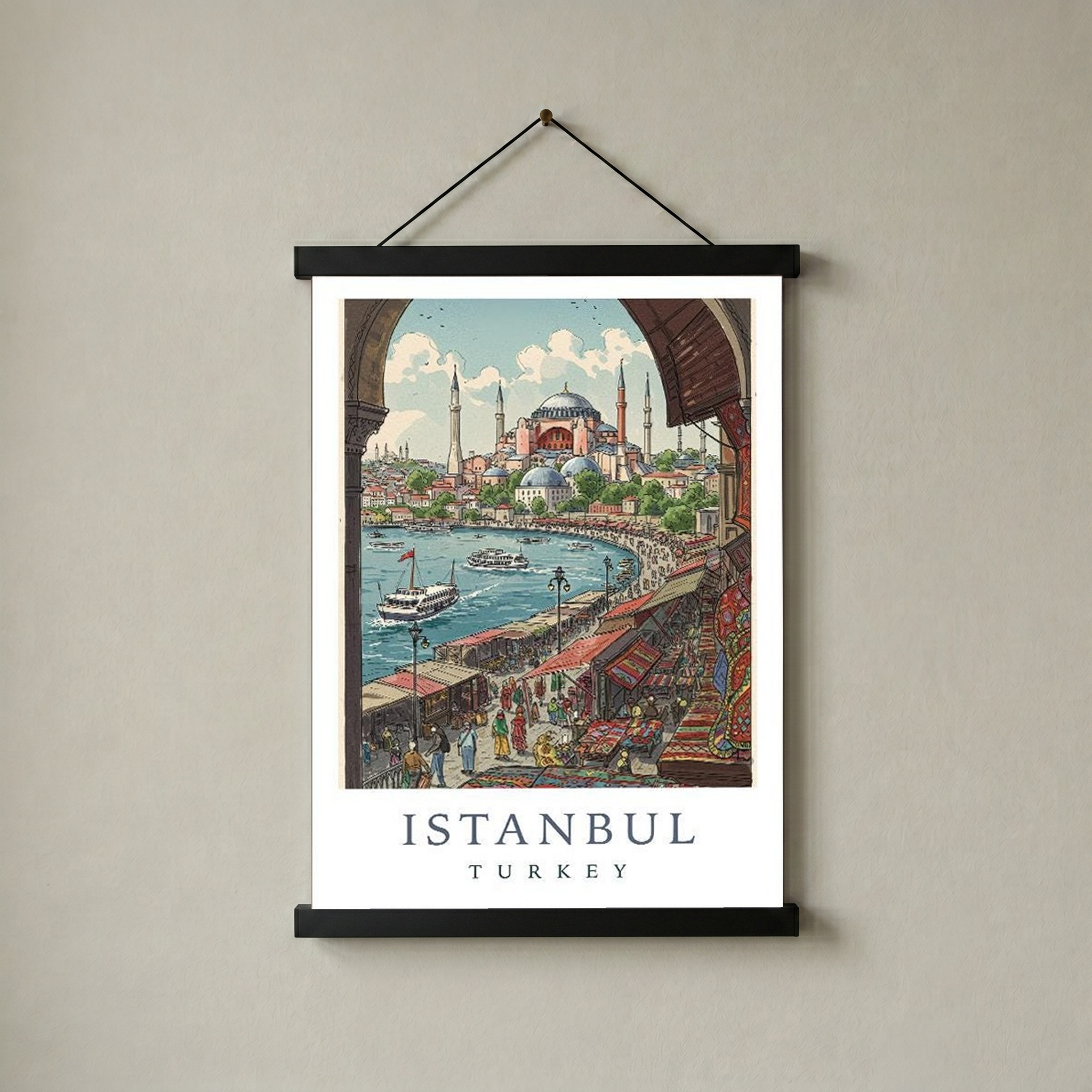 Istanbul Turkey Travel Poster — Hagia Sophia Bosphorus Bazaar Print