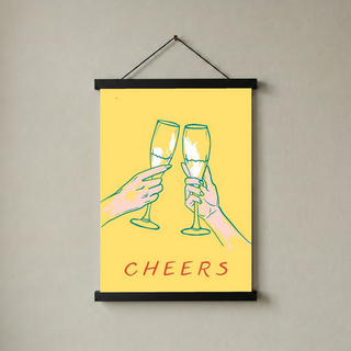 Cheers Champagne Toast Poster - Retro Cocktail Bar Cart Wall Art Print