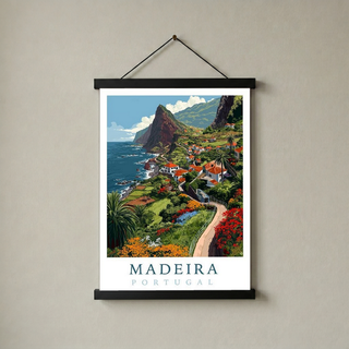 Madeira Portugal Travel Poster — Vintage Island Cliffs Print