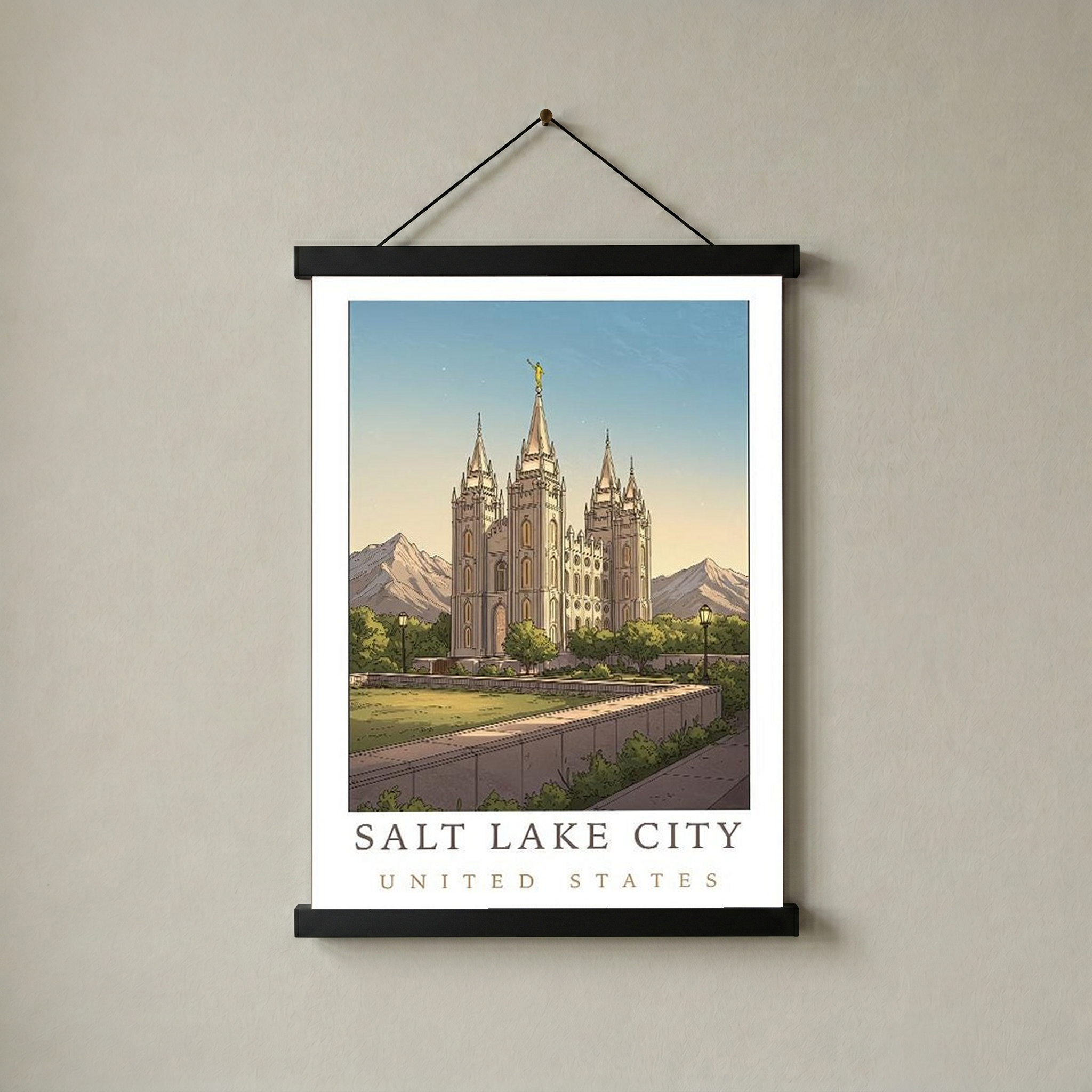 Salt Lake City Utah Travel Poster — Temple Square Wasatch Mountains Print