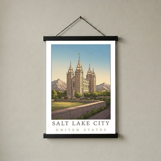 Salt Lake City Utah Travel Poster — Temple Square Wasatch Mountains Print