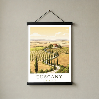 Tuscany Italy Travel Poster — Rolling Hills Cypress Vineyards Print