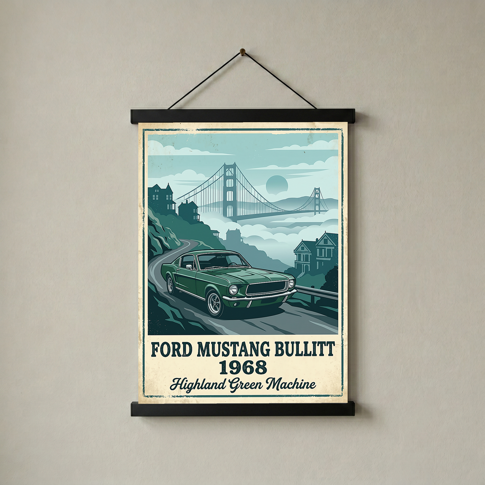 Ford Mustang Bullitt 1968 Poster — Vintage Muscle Car San Francisco Print
