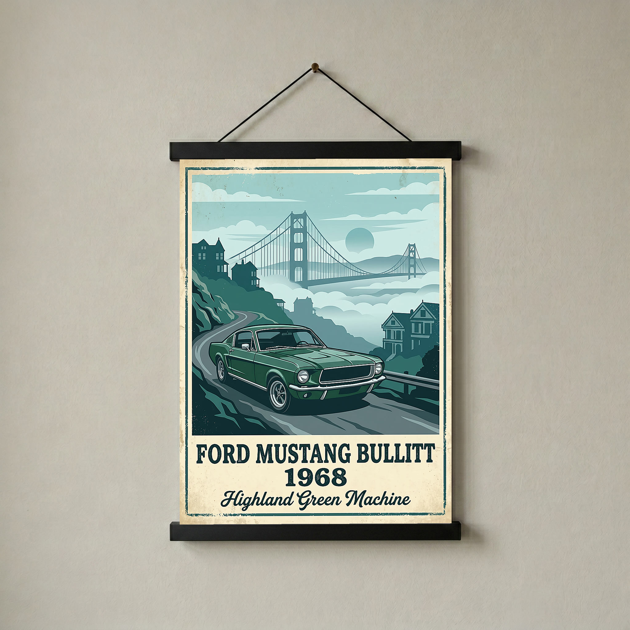 Ford Mustang Bullitt 1968 Poster — Vintage Muscle Car San Francisco Print