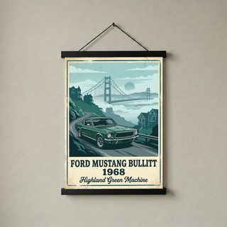 Ford Mustang Bullitt 1968 Poster — Vintage Muscle Car San Francisco Print
