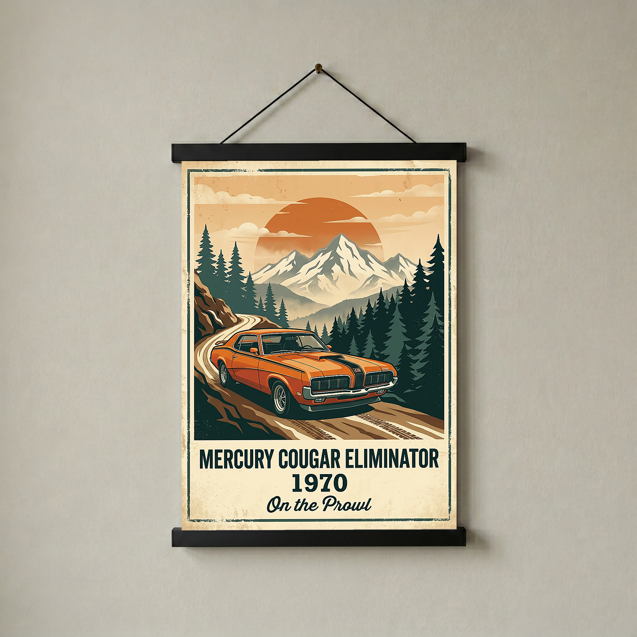 Mercury Cougar Eliminator 1970 Poster — Vintage Muscle Car Mountain Pine Print