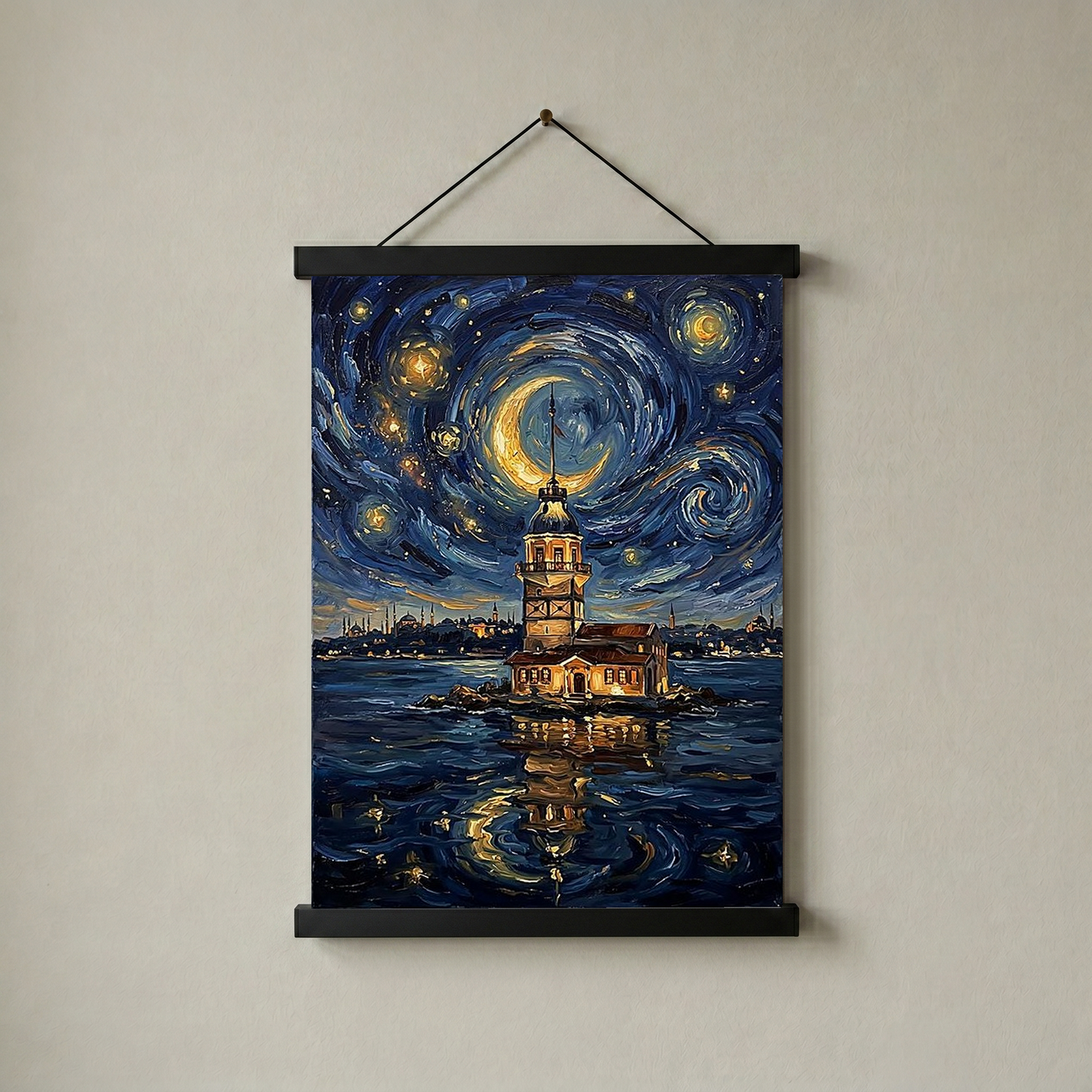 Maiden Tower Istanbul Crescent Moon Print — Van Gogh-Style Bosphorus Wall Art