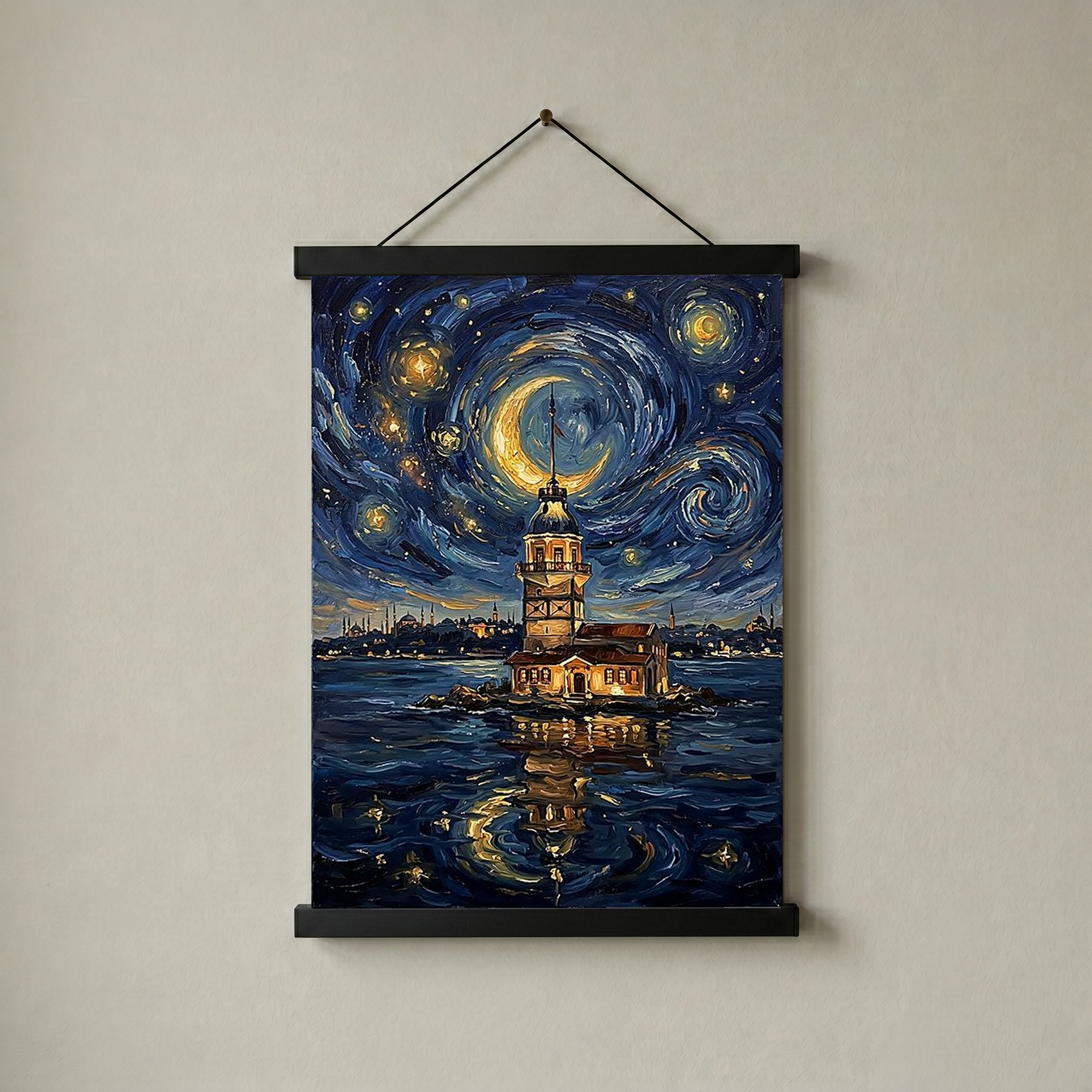 Maiden Tower Istanbul Crescent Moon Print — Van Gogh-Style Bosphorus Wall Art