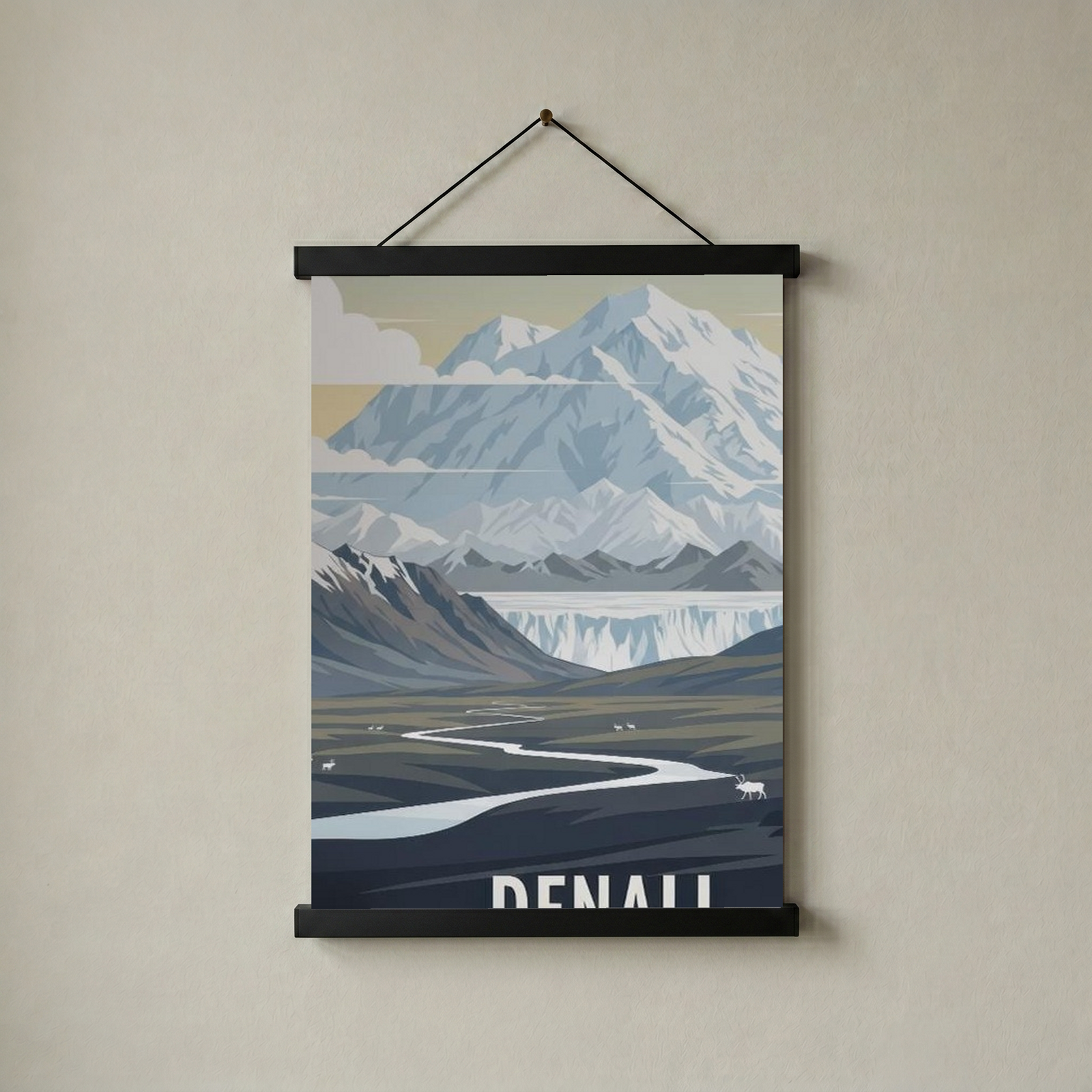 Denali National Park Poster — Vintage Alaska Caribou Mount McKinley Print