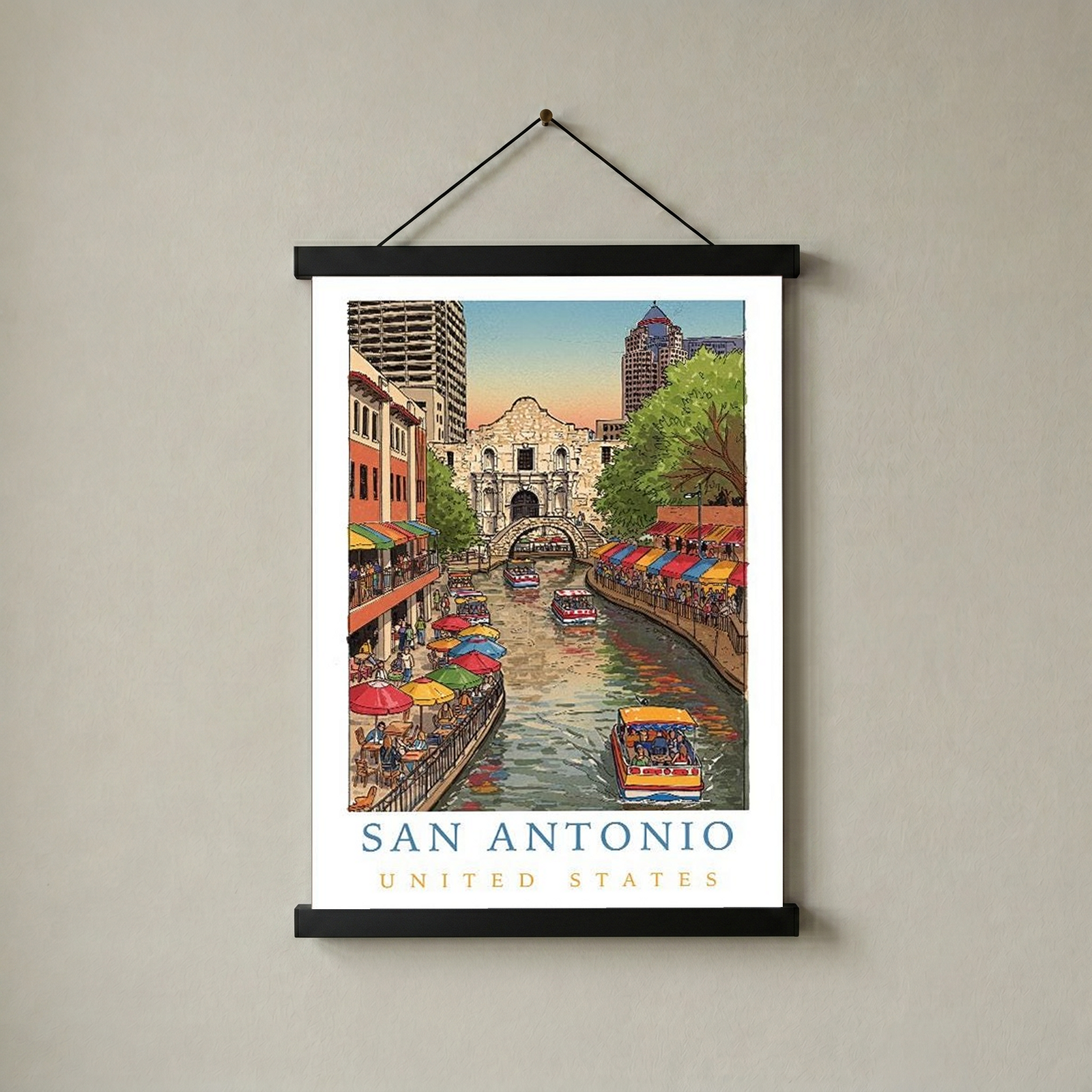 San Antonio Texas Travel Poster — Riverwalk Alamo Cityscape Print