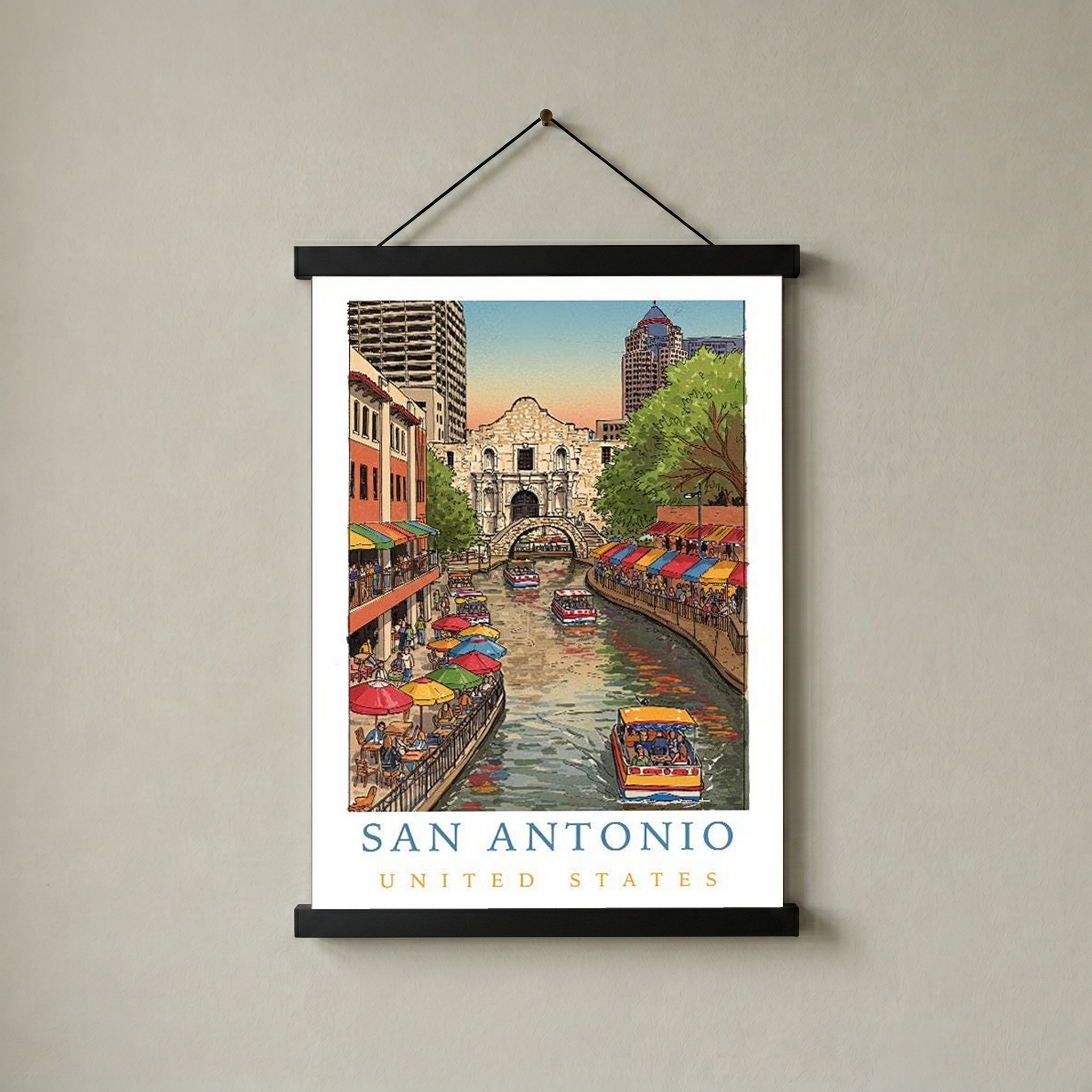 San Antonio Texas Travel Poster — Riverwalk Alamo Cityscape Print