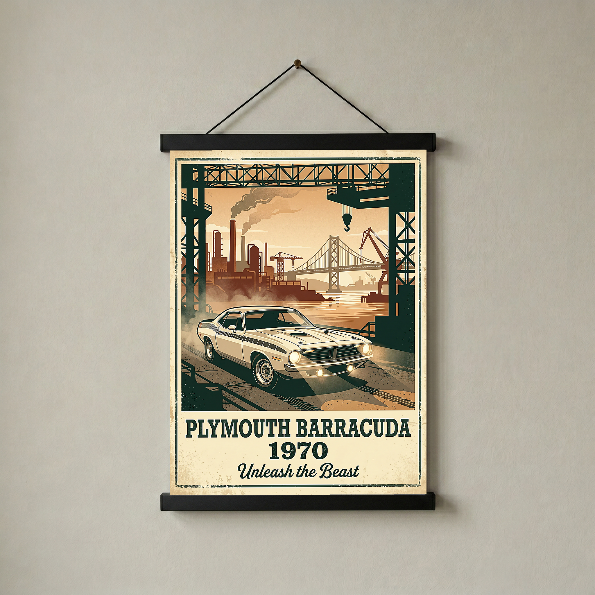 Plymouth Barracuda 1970 V2 Poster — Vintage Muscle Car Industrial Port Print