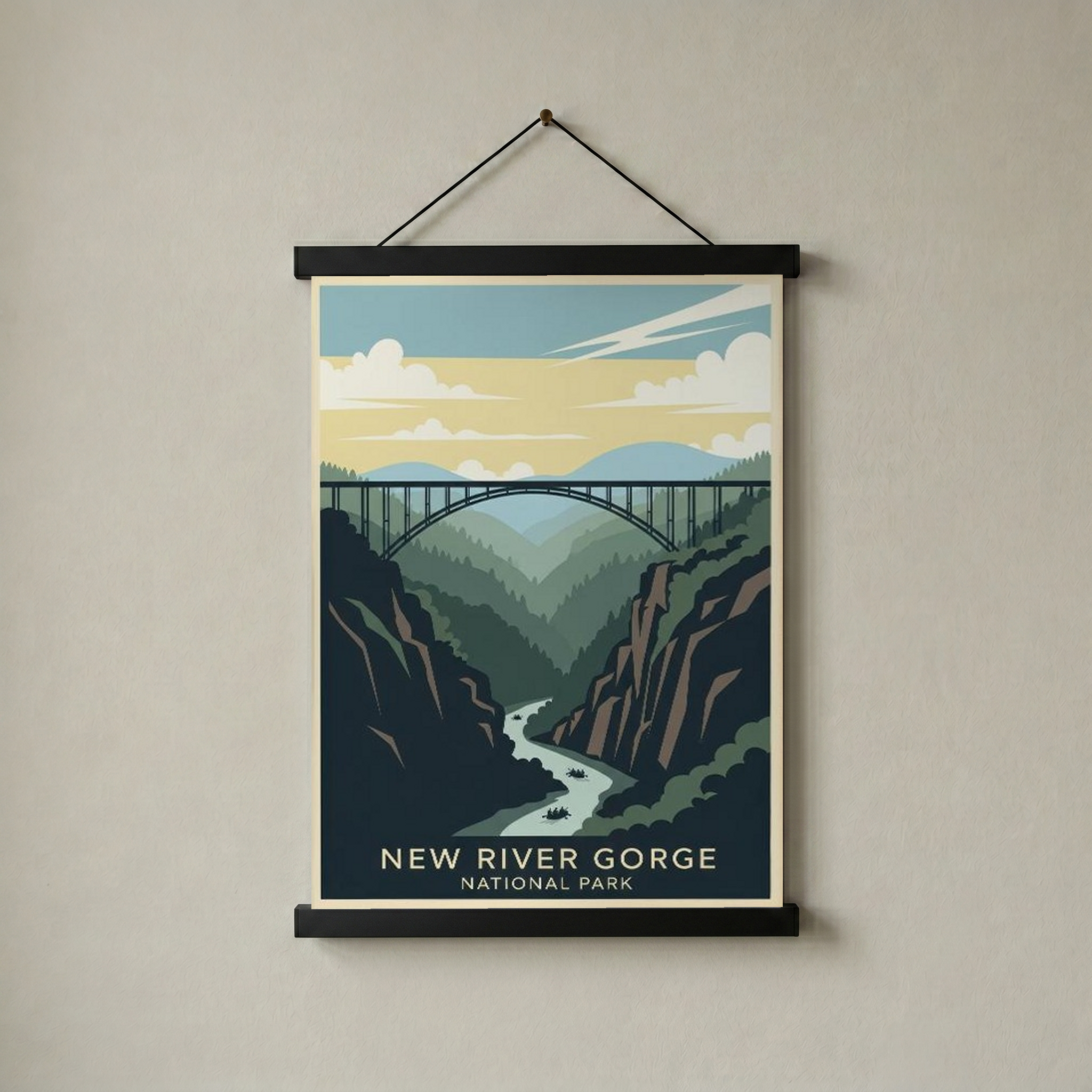 New River Gorge National Park Poster — Vintage West Virginia Bridge Whitewater Print