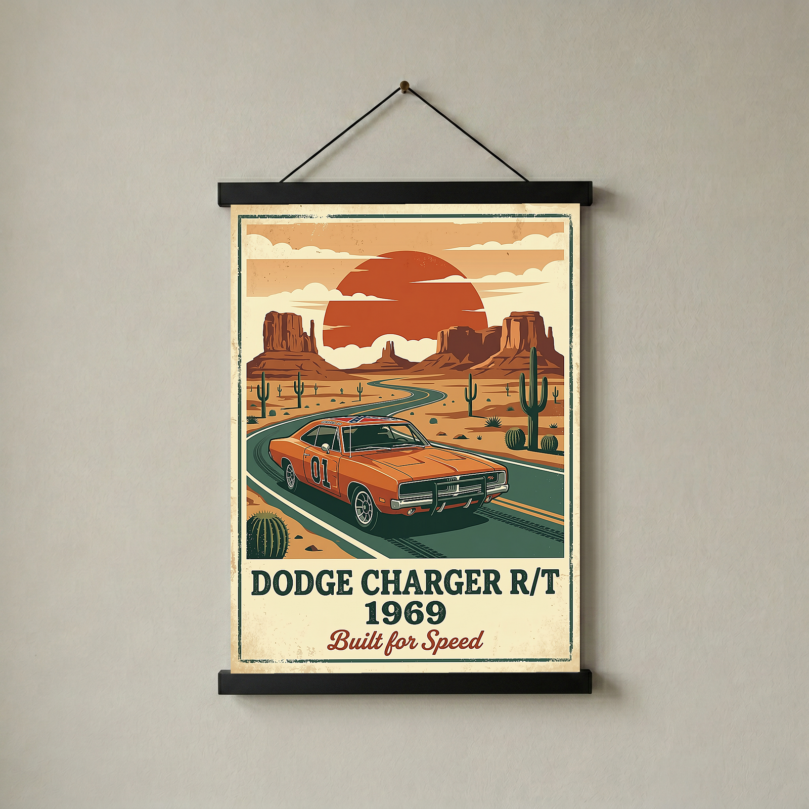 Dodge Charger R/T 1969 Poster — Vintage Muscle Car Monument Valley Print