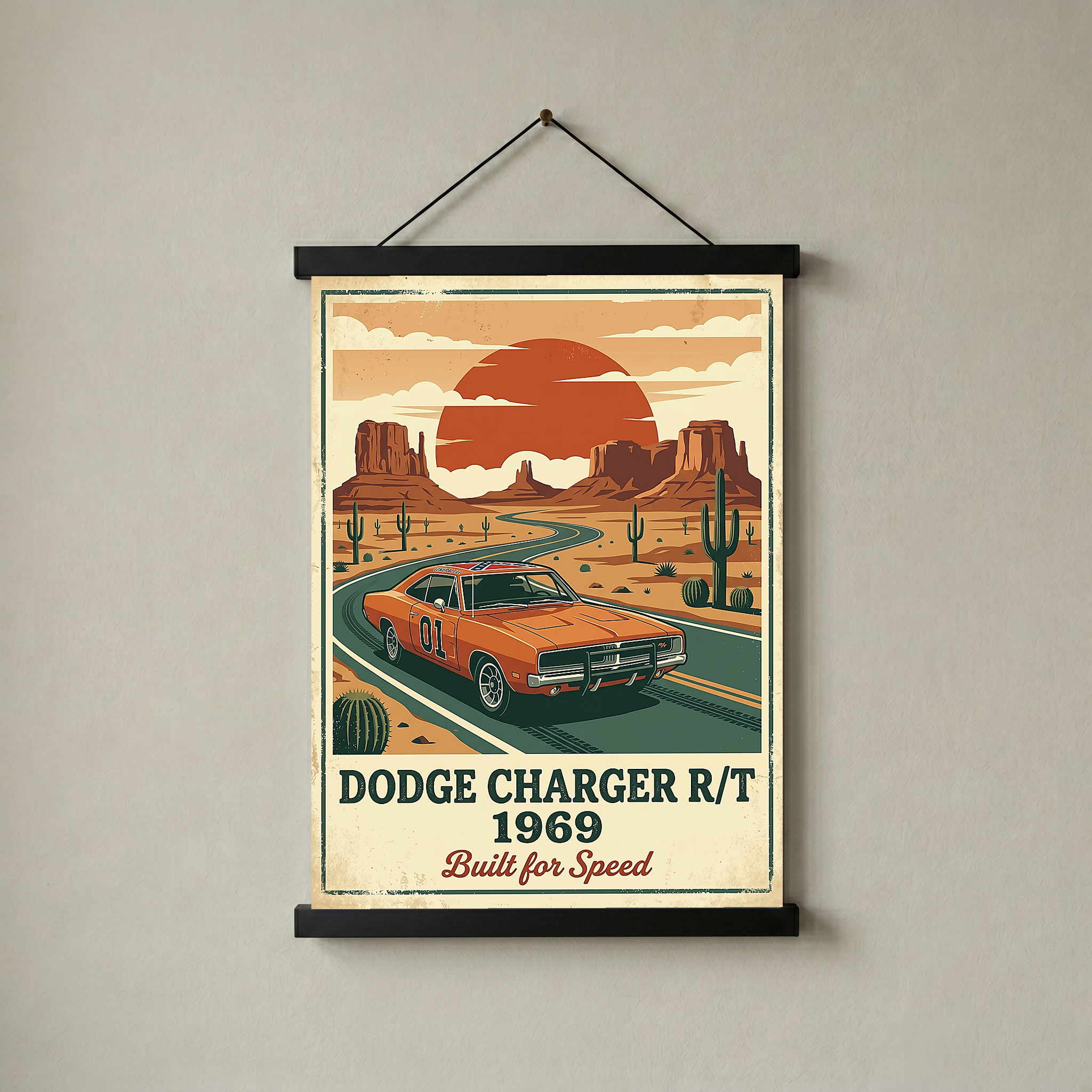Dodge Charger R/T 1969 Poster — Vintage Muscle Car Monument Valley Print