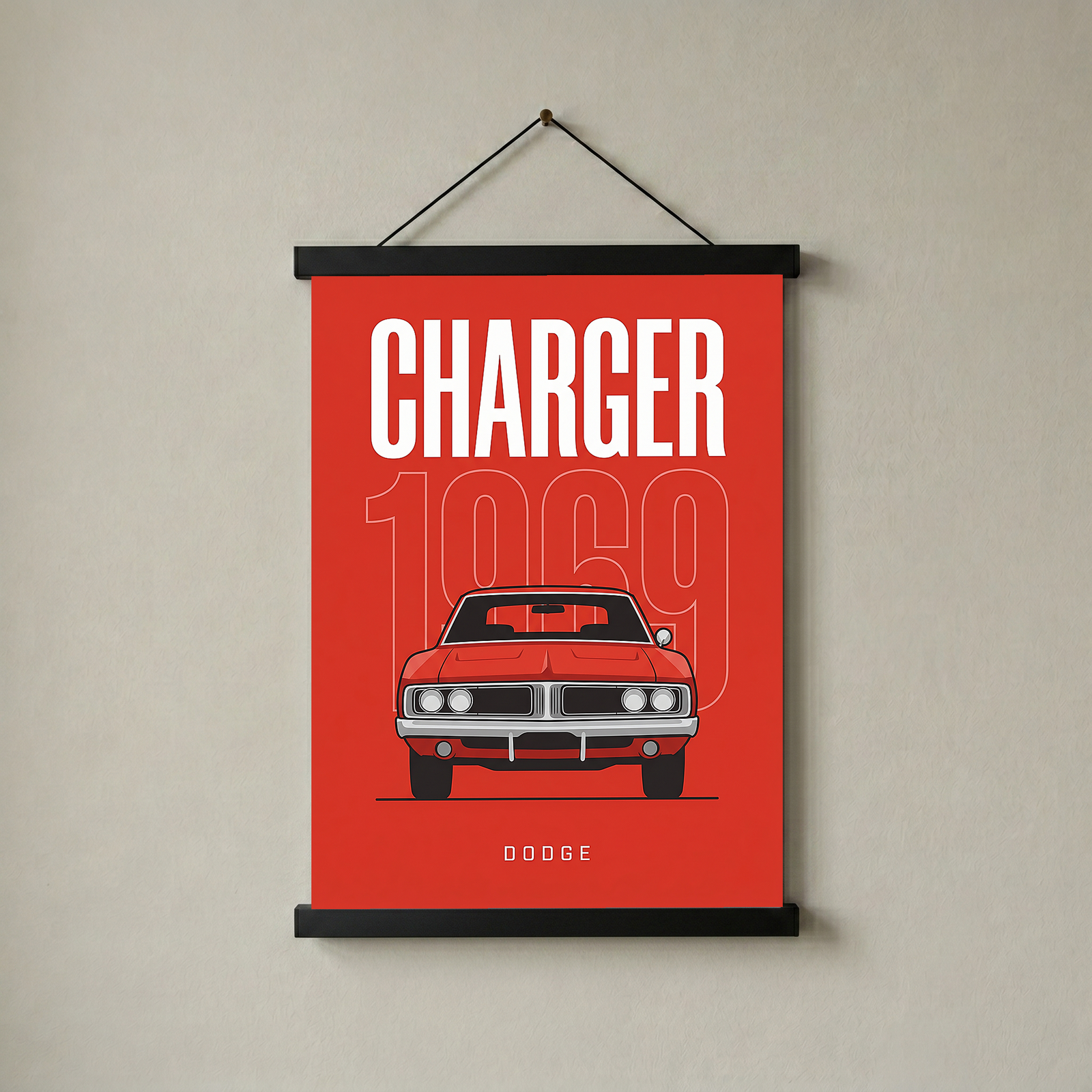 Dodge Charger 1969 Minimalist Poster — Red Muscle Car Line Art