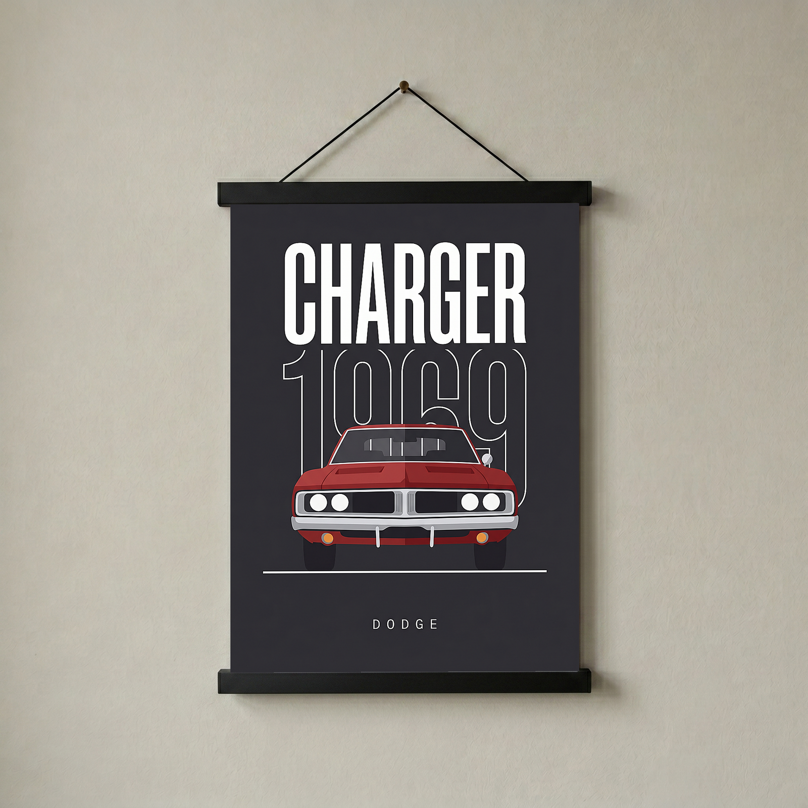 Dodge Charger 1969 V2 Charcoal Minimalist Poster — Muscle Car Line Art