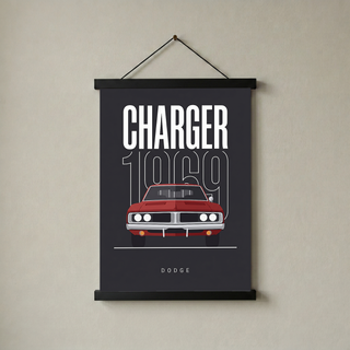 Dodge Charger 1969 V2 Charcoal Minimalist Poster — Muscle Car Line Art