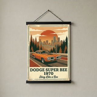 Dodge Super Bee 1970 Poster — Vintage Muscle Car City Skyline Print