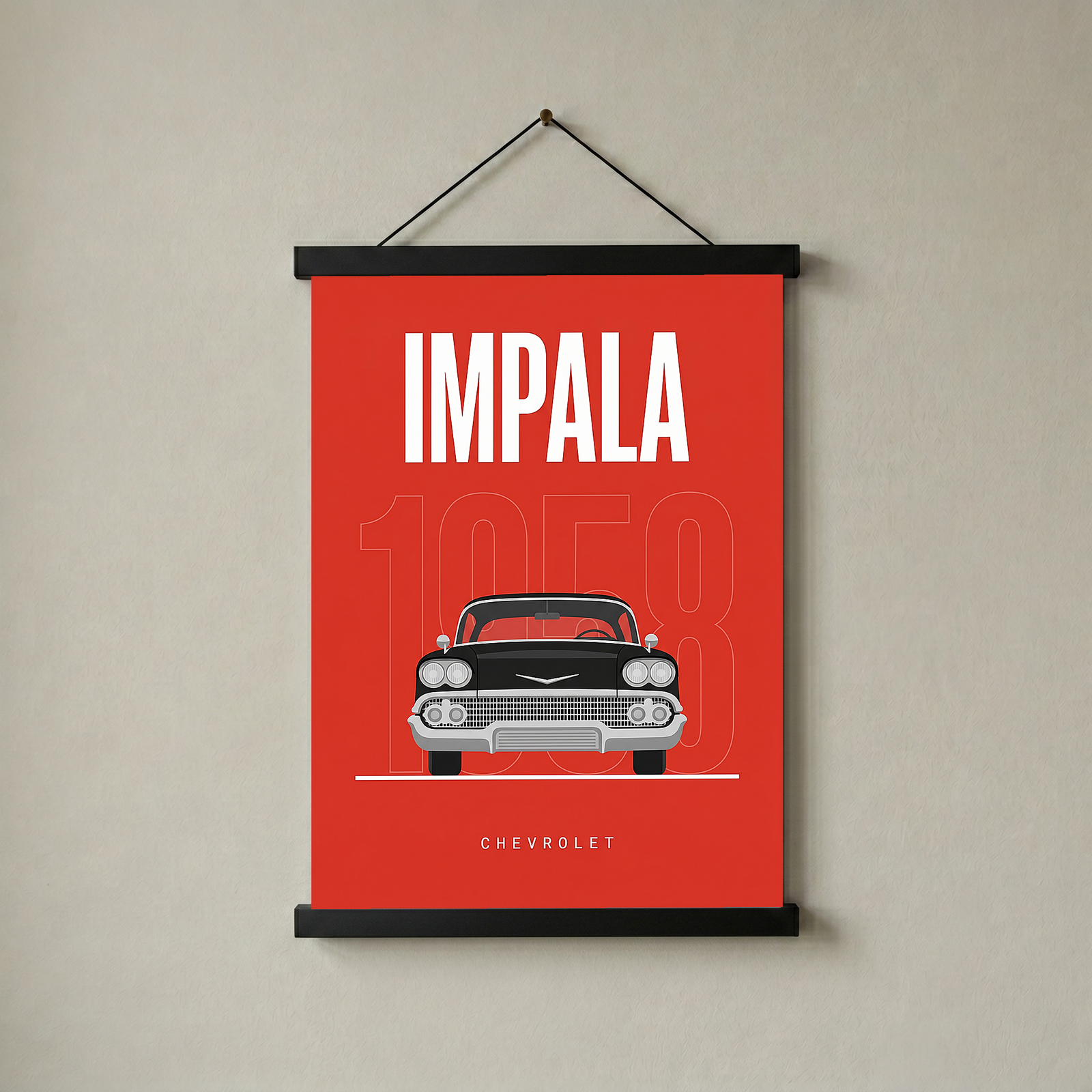 Chevrolet Impala 1958 Minimalist Poster — Red Classic Muscle Line Art