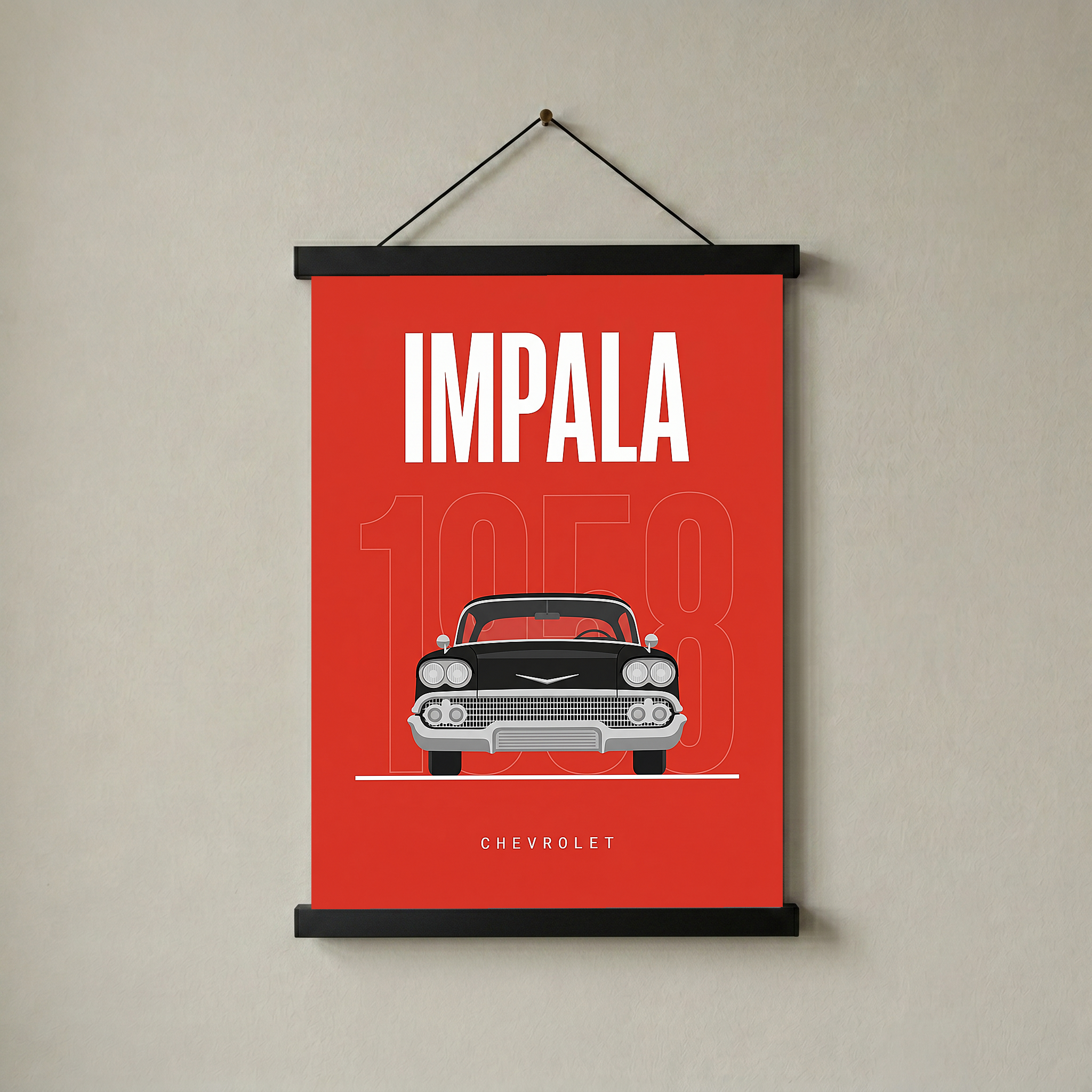 Chevrolet Impala 1958 Minimalist Poster — Red Classic Muscle Line Art