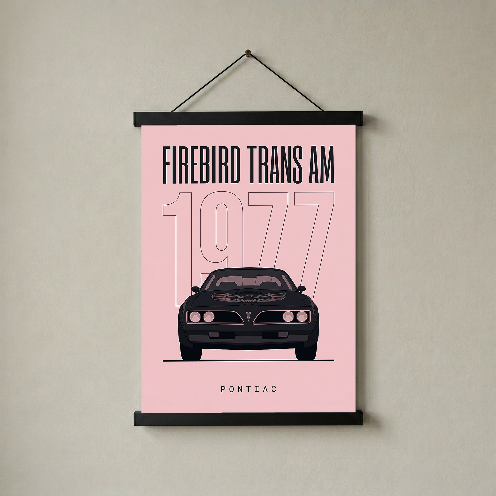 Pontiac Firebird Trans Am 1977 Minimalist Poster — Blush Pink Muscle Line Art