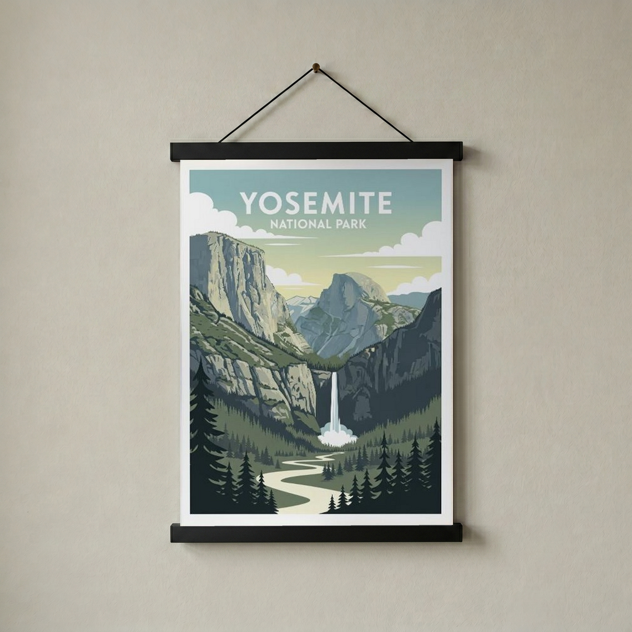 Yosemite National Park Poster — Vintage California El Capitan Half Dome Waterfall Print