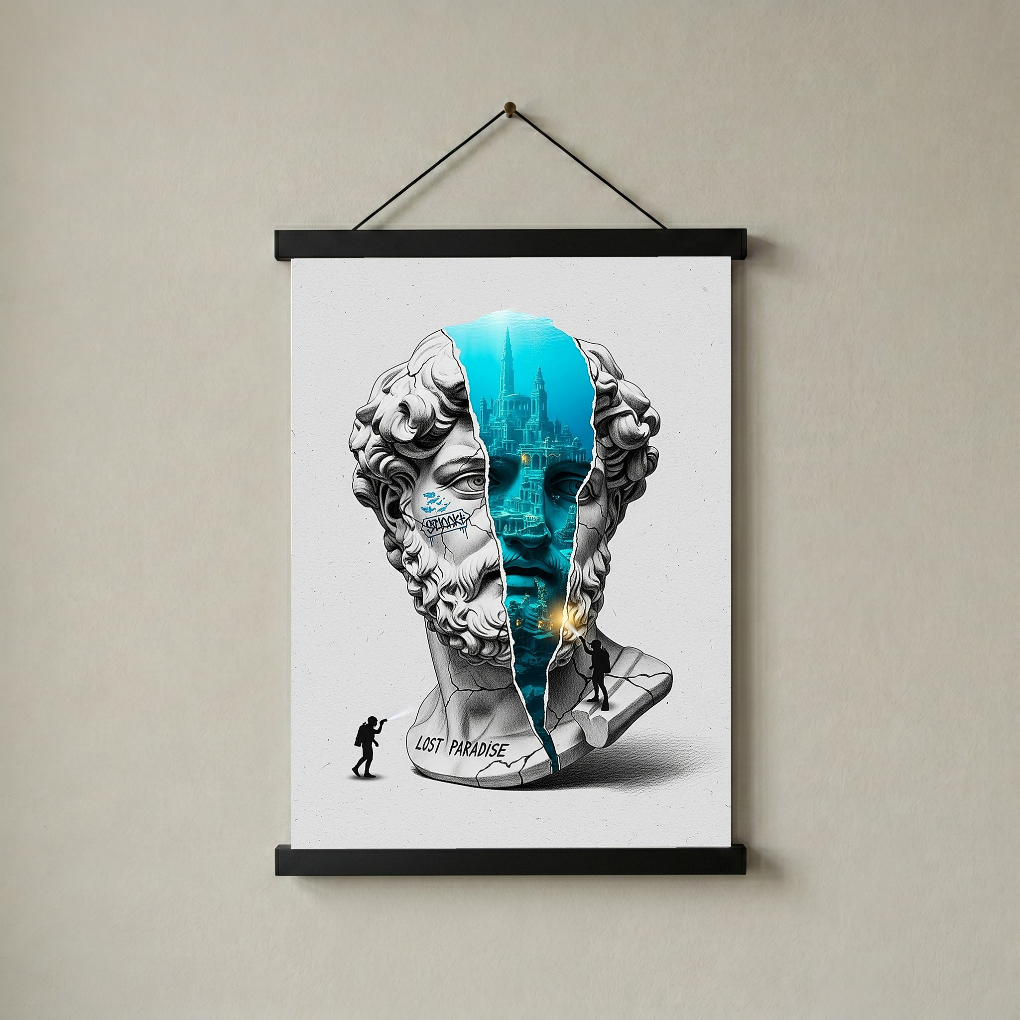 Lost Paradise Atlantis — Surreal Poseidon Bust Wall Art Print
