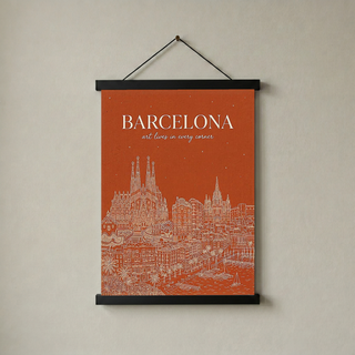 Barcelona Line Art Print — Burnt Orange Sagrada Familia Skyline Wall Art