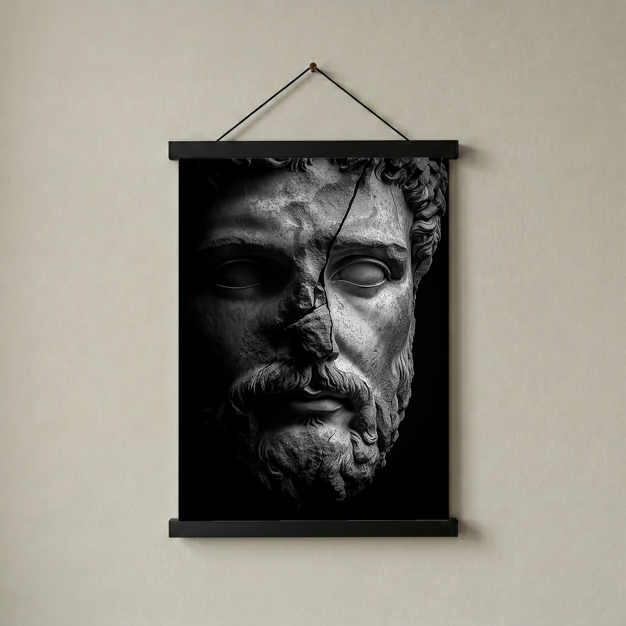 Stone Guardian Wall Art Print — Ancient Sculpted Face Poster
