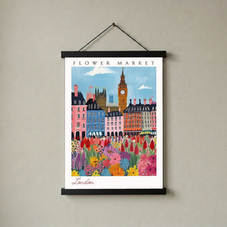 London Flower Market Print — Big Ben Cityscape British Botanical Art