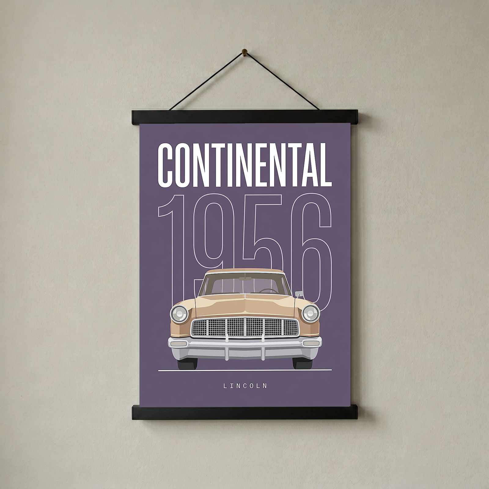 Lincoln Continental 1956 Minimalist Poster — Purple Classic Car Line Art