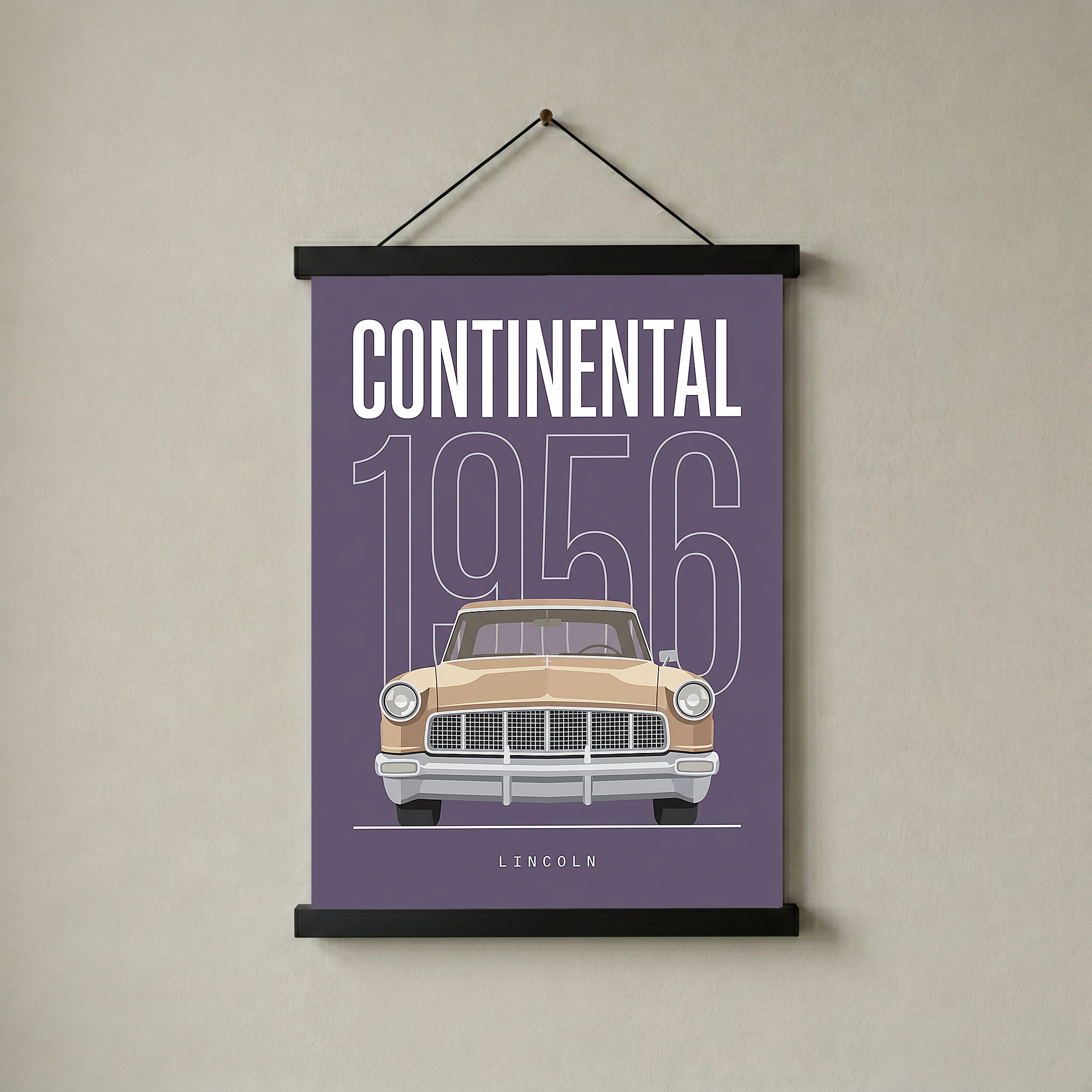 Lincoln Continental 1956 Minimalist Poster — Purple Classic Car Line Art